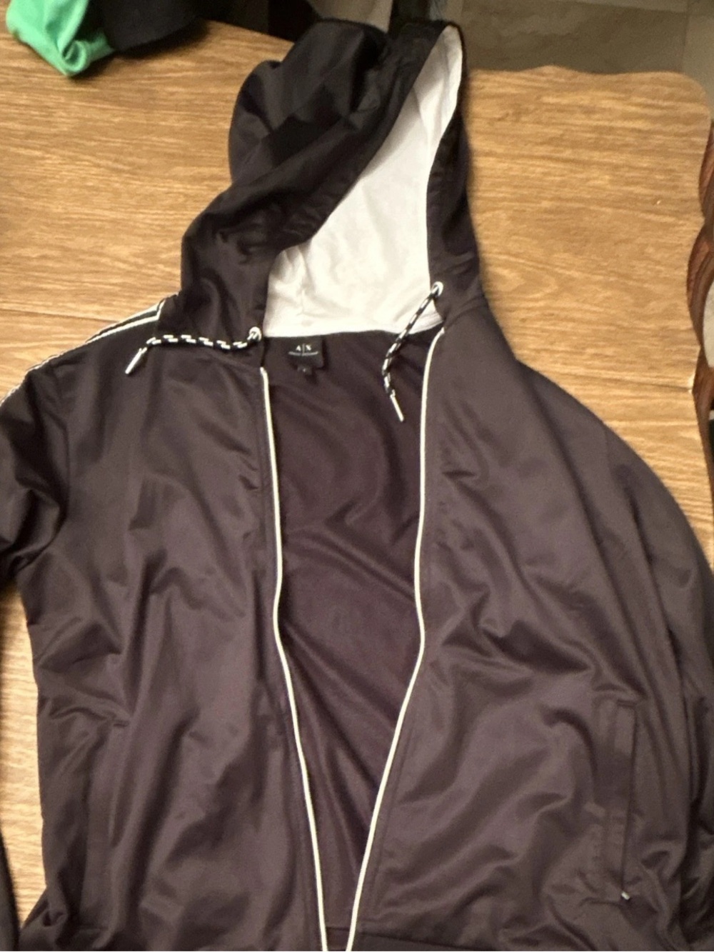 Armani Exchange Black Hooded Jacket with White Trim